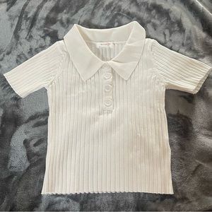 White knit collared top